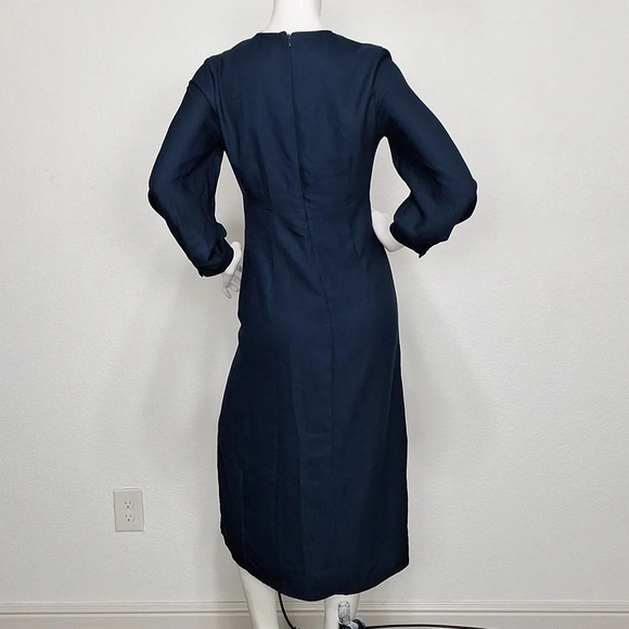Zara "NEW" Dark Blue Romantic Goth Front Slit Witchy Cocktail Midi Dress Size S - Picture 5 of 9